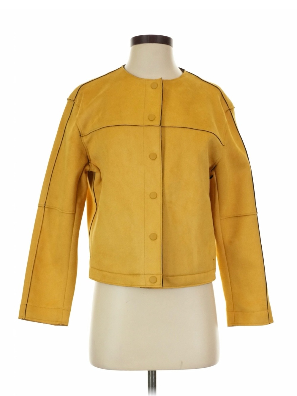 Zara Mustard Yellow Suede Snap-Front Jacket